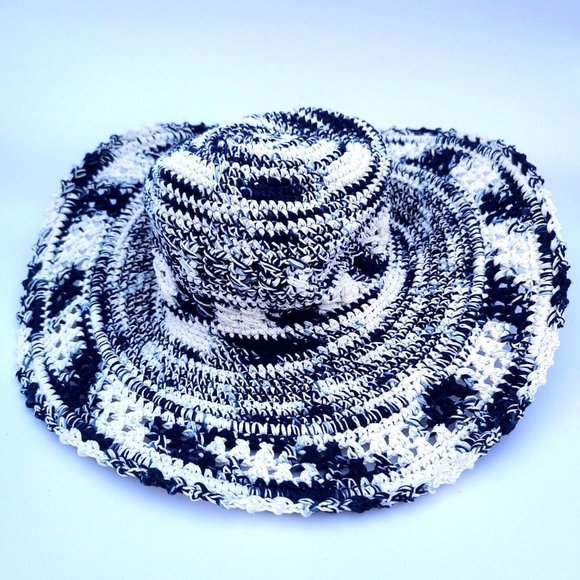 Free People LUSANA Blue White Boca Wide Brim Shade Slouch Hat By Lusana OS $98 Free People LUSANA Blue White Boca Wide Brim Shade Slouch  main image 3